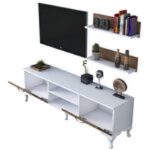 Έπιπλο τηλεόρασης Alex 150x30x43 7cm καρυδί άσπρο χρώμα ed2540 - Image 5