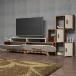 Έπιπλο τηλεόρασης Flora καρυδί κρεμ μελαμίνη 205x36 8x50cm ed2545 - Image 4