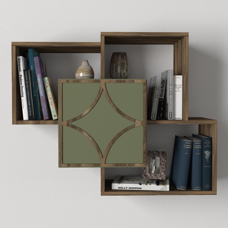 2550_0-800x800 Ραφιέρα Arco καρυδί σκούρο πράσινο μελαμίνη μεταλλικός σκελετός 79 2x22x73εκ ed2550 - Image 1