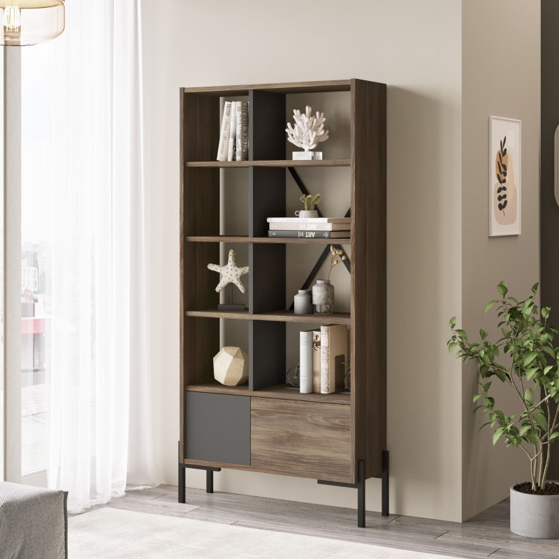 2579_0-800x800 Βιβλιοθήκη Cor κάφε ανθρακί μελαμίνη μεταλλικά πόδια 79 6x25 5x160εκ ed2579 - Image 1