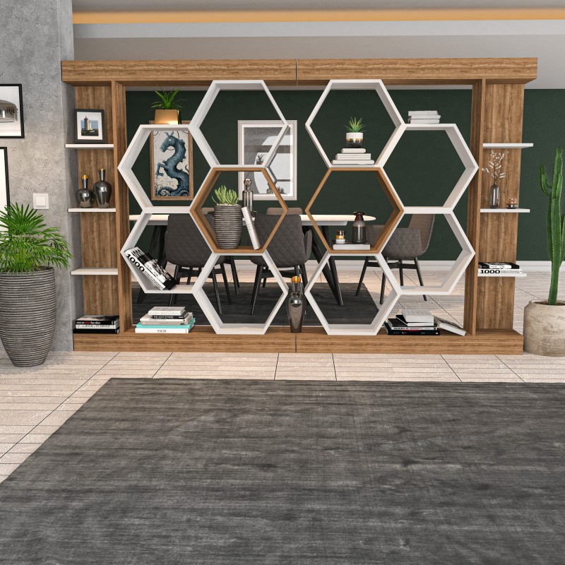 2601_0-800x800 Βιβλιοθήκη Sueno άσπρο καρυδί μελαμίνη 140x29 6x177 4εκ ed2601 - Image 1