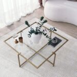 Τραπέζι σαλονιού Sun χρυσό μεταλλικός σκελετός επιφάνεια γυαλί 85x85x35εκ ed2641 - Image 4