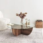 Τραπέζι σαλονιού Lily καρυδί μελαμίνη επιφάνεια γυαλί 90x90x30εκ ed267