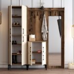 Έπιπλο εισόδου Berlin καρυδί κρεμ μελαμίνη μεταλλικά πόδια 180x35x200εκ ed2749 - Image 5