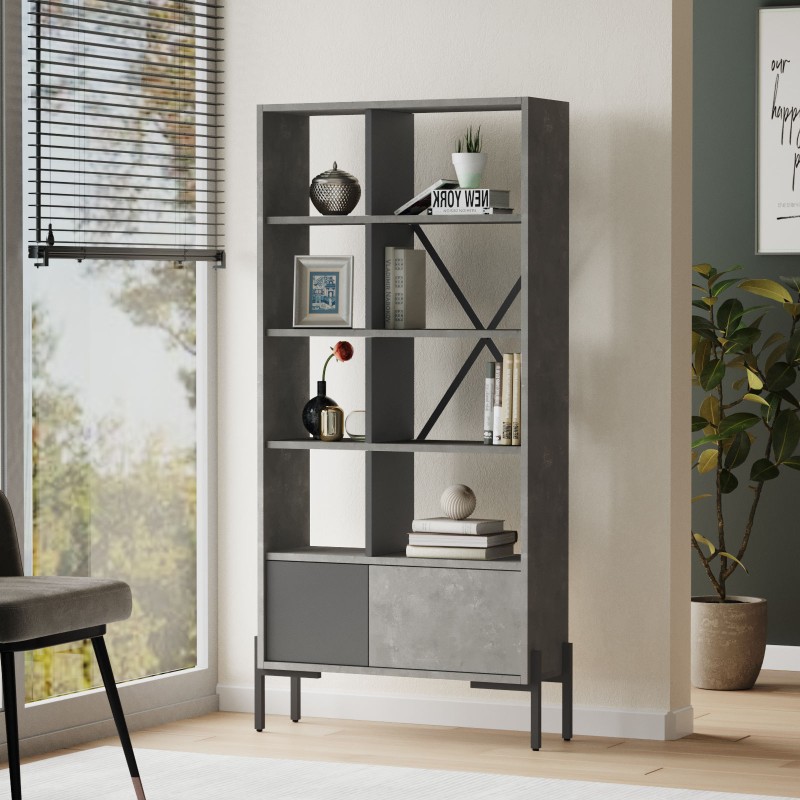 2761_0-800x800 Βιβλιοθήκη Cor γκρι ανθρακί μελαμίνη μεταλλικά πόδια 79 6x25 5x160εκ ed2761 - Image 1