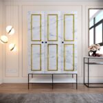 Ντουλάπα Martin τρίφυλλη άσπρη μαύρη χρυσή μελαμίνη 126x50x200cm ed2792