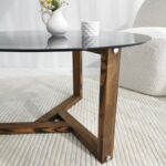 Τραπέζι σαλονιού Miro καφέ μασιφ ξύλο επιφάνεια γυαλί 75x75x40εκ ed2887 - Image 3