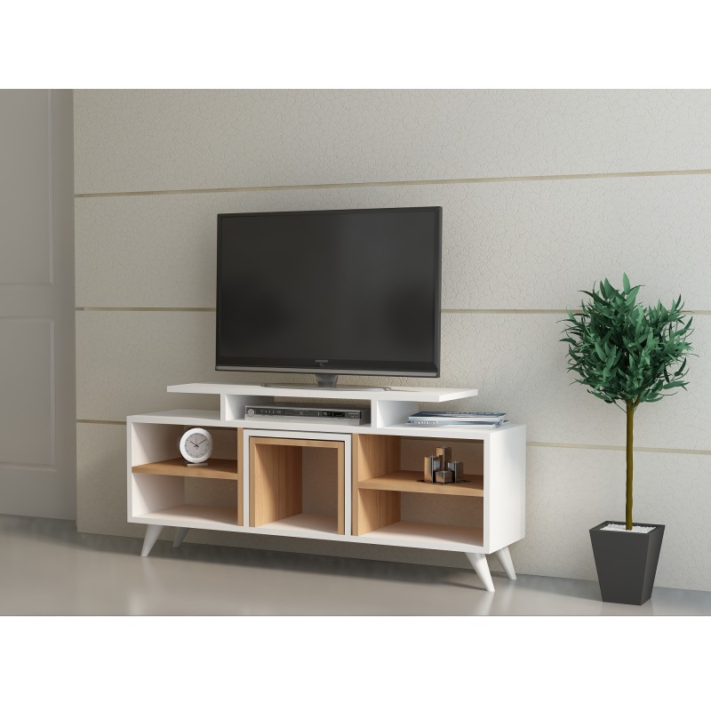 2987_0-800x800 Σύνθεση tv Marcus λευκό teak χρώμα μελαμίνη 120x29 5x56 9cm ed2987 - Image 1