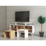 Σύνθεση tv Marcus λευκό teak χρώμα μελαμίνη 120x29 5x56 9cm ed2987 - Image 2