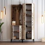 Έπιπλο εισόδου Berlin καρυδί άσπρο μάρμαρο μελαμίνη μεταλλιά πόδια 120x35x200εκ ed3024 - Image 5