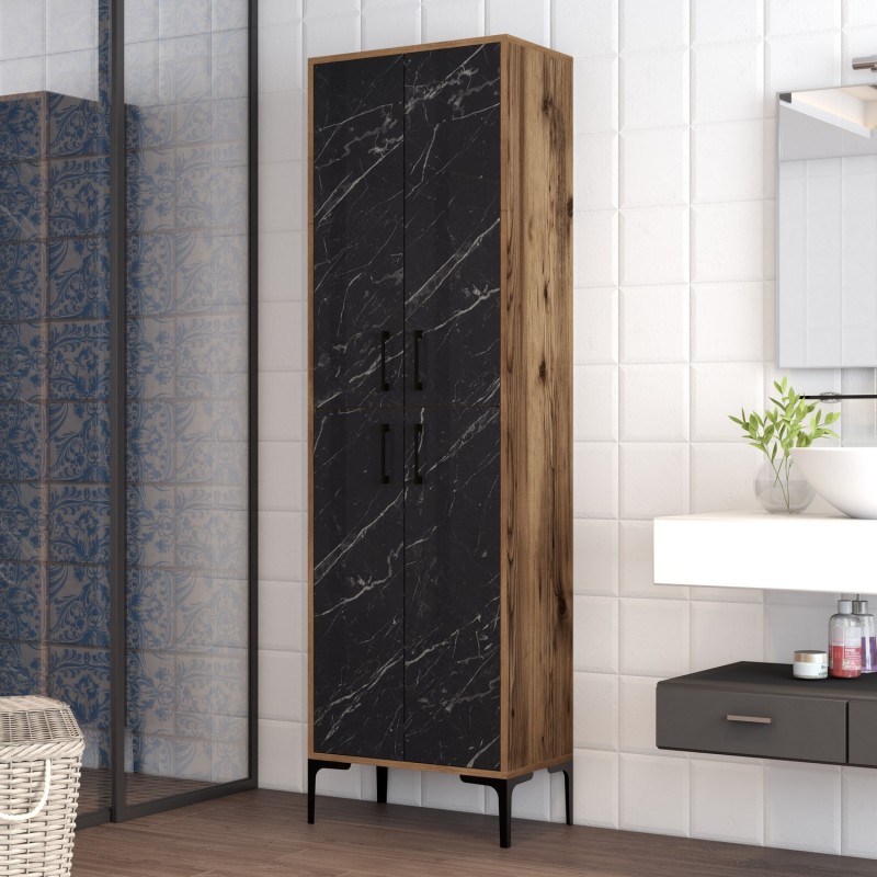 3055_0-800x800 Ντουλάπι μπάνιου Berlin καρυδί μαύρη Marble μελαμίνη 60x35x200cm μεταλλικά πόδια ed3055 - Image 1