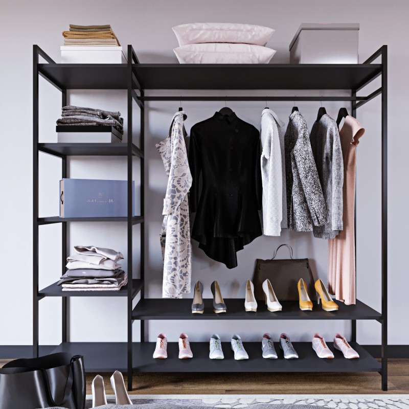 307_0-800x800 Ντουλάπα Pamir μαύρο μελαμίνη 180x40x180εκ ed307 - Image 1