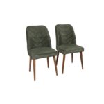 Σετ καρέκλες Dallas 2 τεμάχια μέταλλο βελούδο καρυδί σκούρο πράσινο 50x49x90cm ed3141