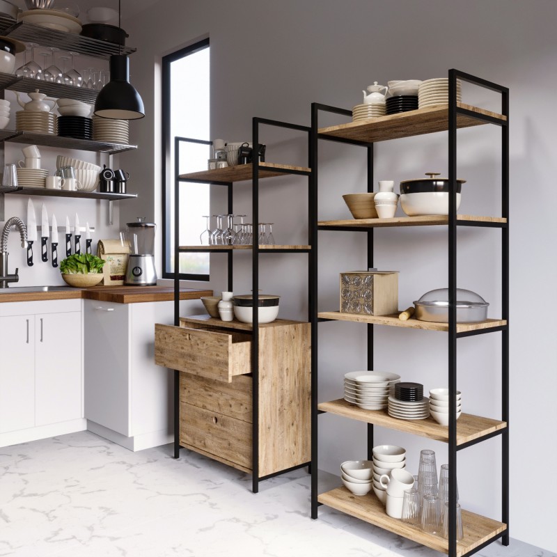 3237_0-800x800 Βιβλιοθήκη Kayr καρυδί μελαμίνη μεταλλικά πόδια 70x40x180εκ ed3237 - Image 1