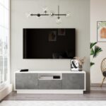 Έπιπλο TV Liberous χρώματος ασημί λευκό 140x35 5x42 5cm ed3357