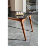 Τραπέζι Olio καρυδί χρώμα ξύλο γυαλί 160x80x75cm ed3396 - Image 4