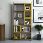 Βιβλιοθήκη Box καρυδί κίτρινο χρώμα μελαμίνη 80x22x170cm ed3453 - Image 4