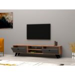 Έπιπλο TV Ventiduo χρώματος καρυδί ανθρακί 160x29 6x37cm ed3488 - Image 5