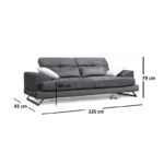 Καναπές τριθέσιος Frido ανθρακί 225x92x79cm ed349 - Image 2