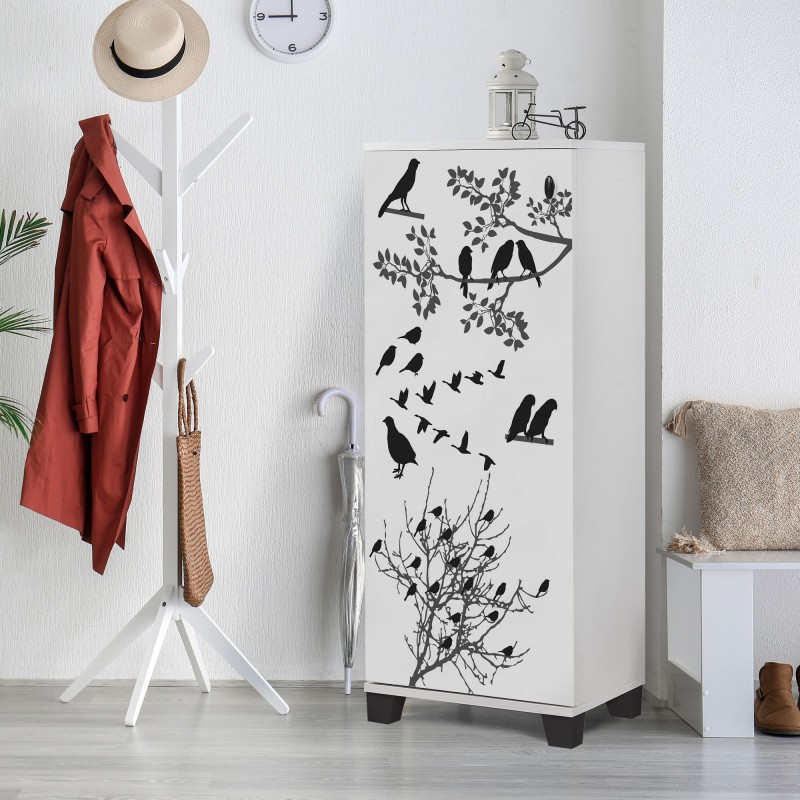 3602_0-800x800 STELLA ΠΑΠΟΥΤΣΟΘΗΚΗ ΛΕΥΚΟ ΜΑΥΡΟ ΜΕΛΑΜΙΝΗ 50x38xH127cm ed3602 - Image 1