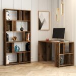 Set γραφείο και βιβλιοθήκη Londra καρυδί χρώμα μελαμίνη 120x60x75 4cm ed3764