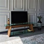 Έπιπλo tv Forli καρυδί πράσινο χρώμα ξύλο γυαλί 158x40x45cm ed3817