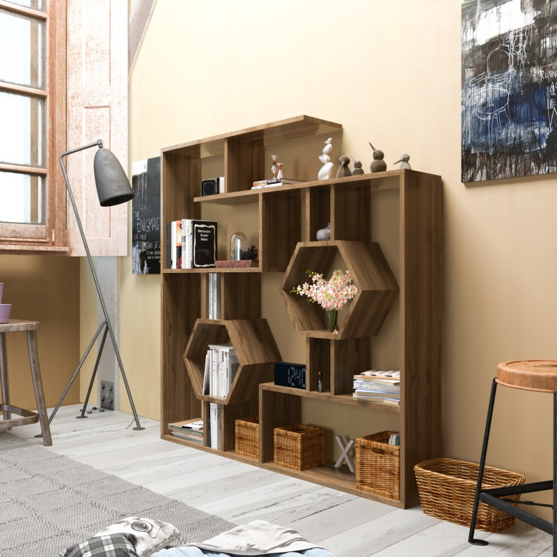 3829_0-800x800 Βιβλιοθήκη Tamara καρυδί μελαμίνη 134x22x134εκ ed3829 - Image 1