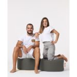 Πουφ Round fume ύφασμα 55x30cm ed3866 - Image 3