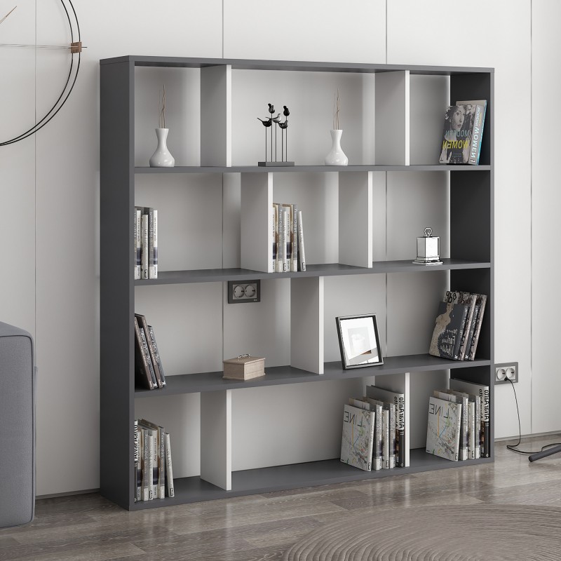 3905_0-800x800 Βιβλιοθήκη Hodbi ανθρακί άσπρο μελαμίνη 145 2x25x145εκ ed3905 - Image 1