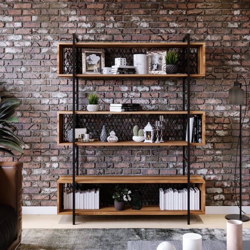 417_0-800x800 Βιβλιοθήκη Duvar καρυδί μελαμίνη μεταλλικά πόδια 140x34x180εκ ed417 - Image 1