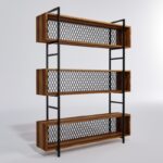 Βιβλιοθήκη Duvar καρυδί μελαμίνη μεταλλικά πόδια 140x34x180εκ ed417 - Image 5