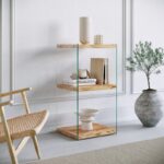 Βοηθητικό τραπεζάκι Niagara 40x35x80cm γυαλί και ξύλο ed4469