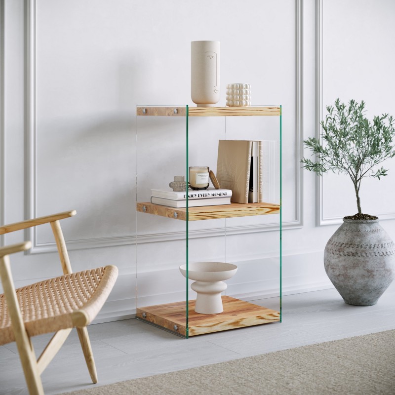 4469_0-800x800 Βοηθητικό τραπεζάκι Niagara 40x35x80cm γυαλί και ξύλο ed4469 - Image 1