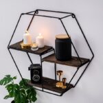 Ραφιέρα Narcissus καρυδί μαύρο ξύλο μεταλλικό πλαίσιο 60x53x15εκ ed4507