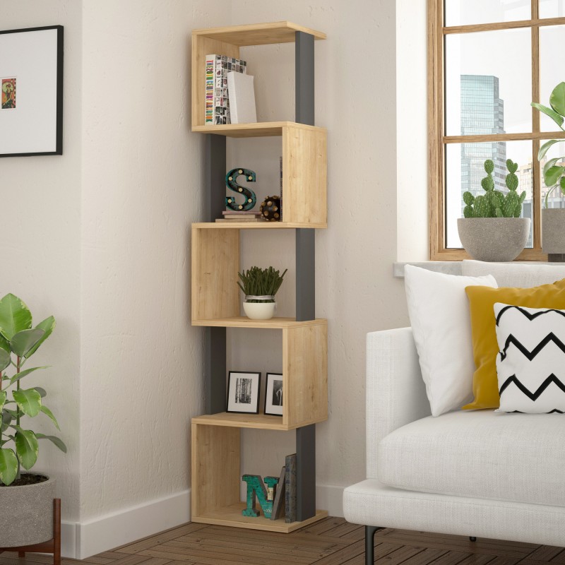 454_0-800x800 Βιβλιοθήκη Piri δρυς ανθρακί μελαμίνη 35x30x161εκ ed454 - Image 1