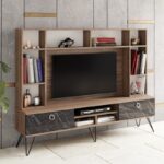 Έπιπλο tv Asti καρυδί μαύρο χρώμα μελαμίνη 180x135 7x35 2cm ed4576