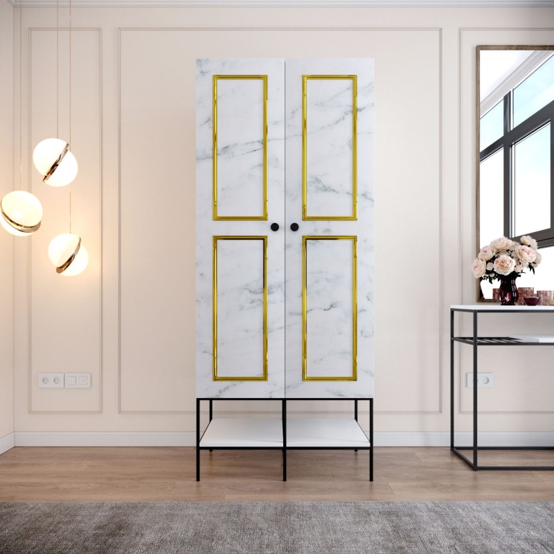 4656_0-800x800 Ντουλάπα Martin άσπρη μαύρη χρυσή μελαμίνη 84x50x200cm ed4656 - Image 1