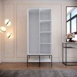 Ντουλάπα Martin άσπρη μαύρη χρυσή μελαμίνη 84x50x200cm ed4656 - Image 5