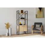 Βιβλιοθήκη Milano Sapphire μαύρο μελαμίνη μεταλλικό πλαίσιο 64x32x160εκ ed4759