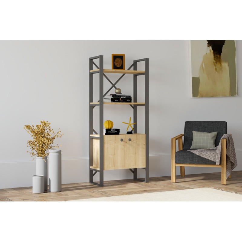 4759_0-800x800 Βιβλιοθήκη Milano Sapphire μαύρο μελαμίνη μεταλλικό πλαίσιο 64x32x160εκ ed4759 - Image 1