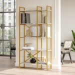 Βιβλιοθήκη Mare άσπρο μαρμάρο χρυσό μελαμίνη μεταλλικός σκελετός 87 5x30x175εκ ed4845