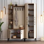 Έπιπλο εισόδου Viyana καρυδί κρεμ μελαμίνη μεταλλικά πόδια 150x35x200εκ ed499 - Image 5