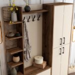 Έπιπλο εισόδου Viyana καρυδί κρεμ μελαμίνη μεταλλικά πόδια 150x35x200εκ ed499 - Image 4