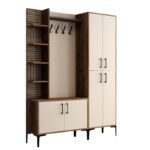 Έπιπλο εισόδου Viyana καρυδί κρεμ μελαμίνη μεταλλικά πόδια 150x35x200εκ ed499 - Image 3