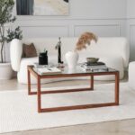 Τραπέζι σαλονιού Via μασίφ ξύλο επιφάνεια γυαλί 90x90x40εκ ed5129 - Image 5