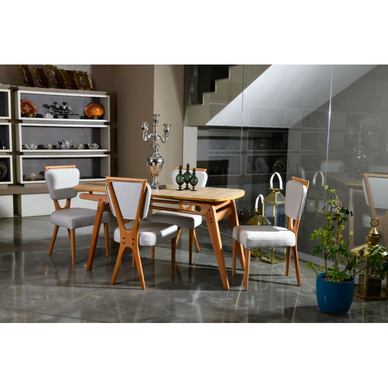 5188_0-800x800 Σετ τραπεζαρία με καρέκλες Palace δρυς κρεμ ξύλο 160x80x75εκ ed5188 - Image 1