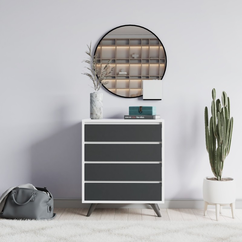 5237_0-800x800 Συρταριέρα Suvera άσπρη ανθρακί μελαμίνη 70x40x86cm ed5237 - Image 1