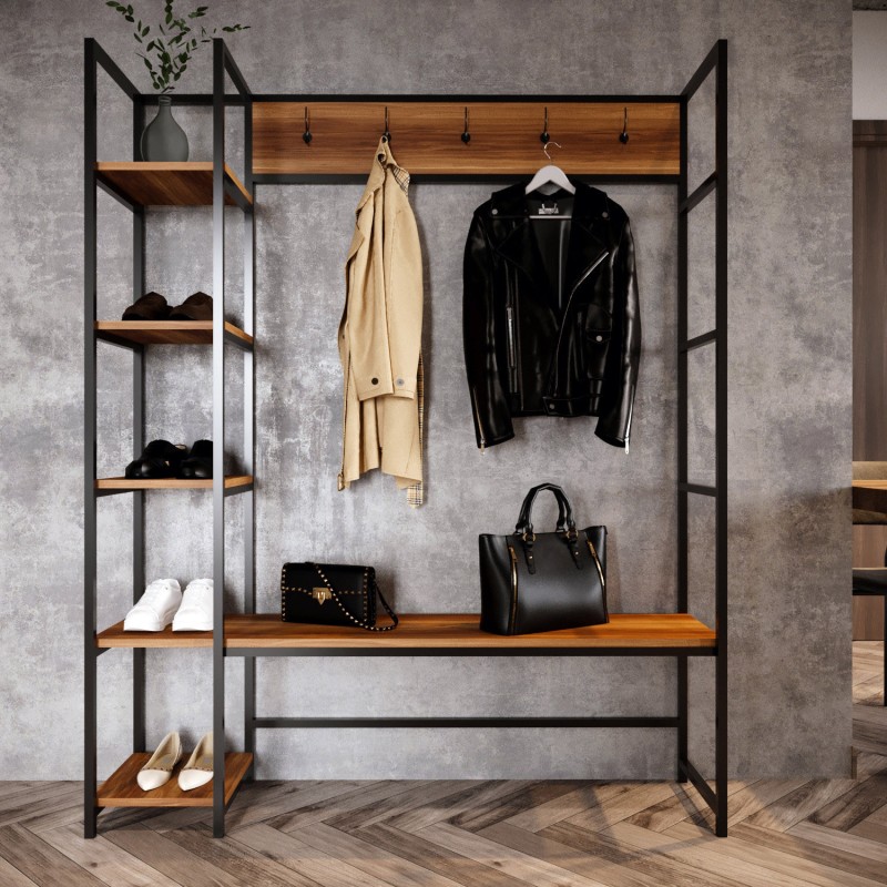 526_0-800x800 Έπιπλο εισόδου Portmanto Blossom καρυδί μελαμίνη μεταλλικά πόδια 145x35x175εκ ed526 - Image 1