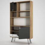 Βιβλιοθήκη Karamel καρυδί ανθρακί μελαμίνη 90x25x160εκ ed540 - Image 4