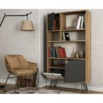 Βιβλιοθήκη Karamel καρυδί ανθρακί μελαμίνη 90x25x160εκ ed540 - Image 3